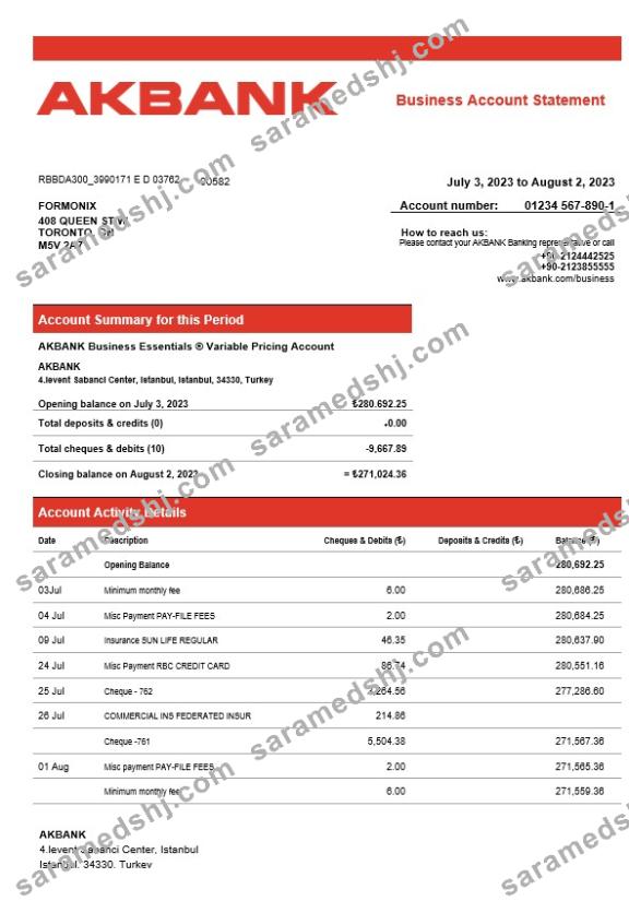 Akbank enterprise account statement Word and PDF template